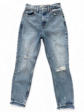 Abercrombie & Fitch Women's High Rise Mom Jeans Distressed Light Wash Size 2R /